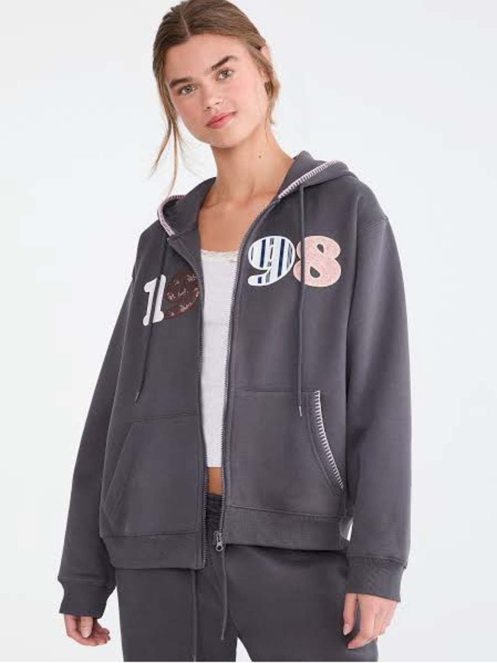 Aeropostale Cloud Soft 1998 Grey Full-Zip Hoodie 90s Y2K Indie Sleeze Grunge